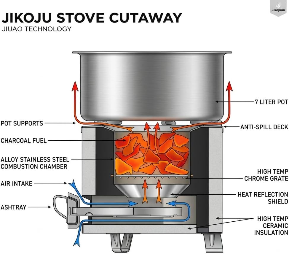 Portable Rocket Stove Outdoor Cooking Efficient Charcoal Jiko Stove Camping