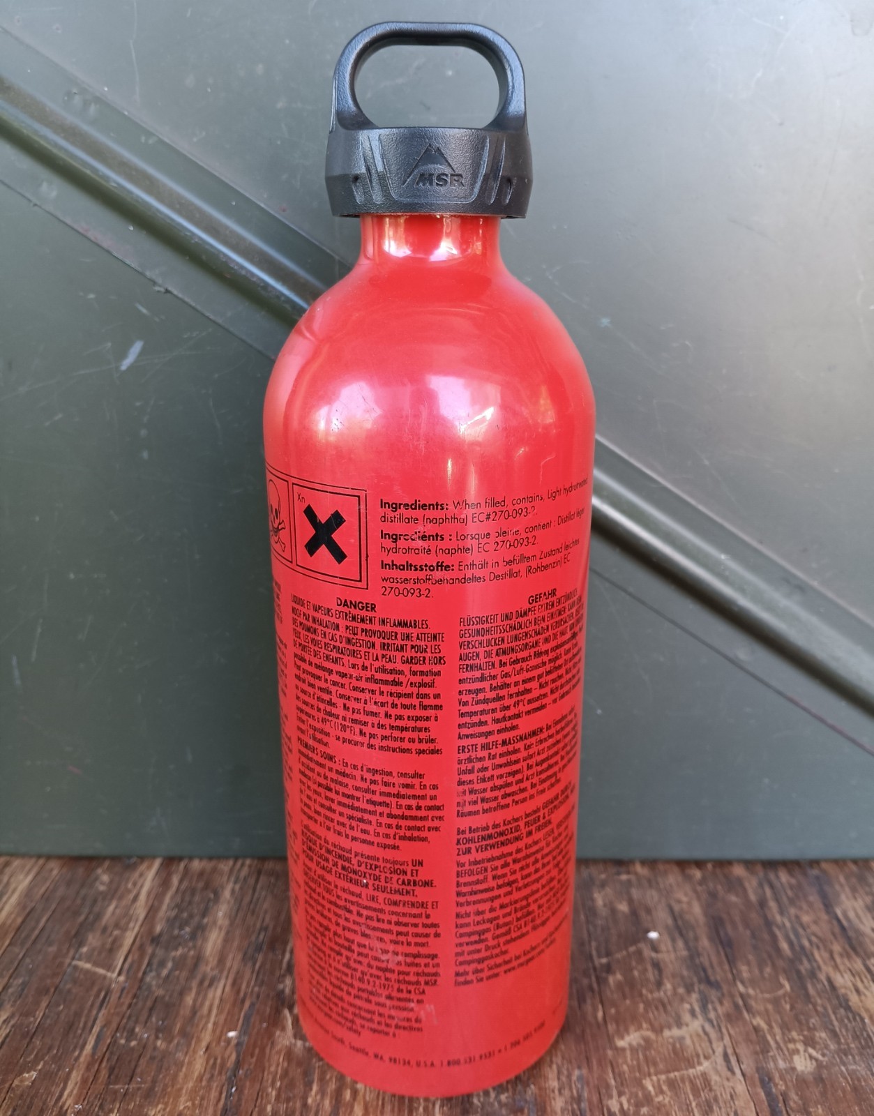MSR Liquid Fuel Bottle 20 oz Red Aluminum Camping Backpacking Child & Leak Proof