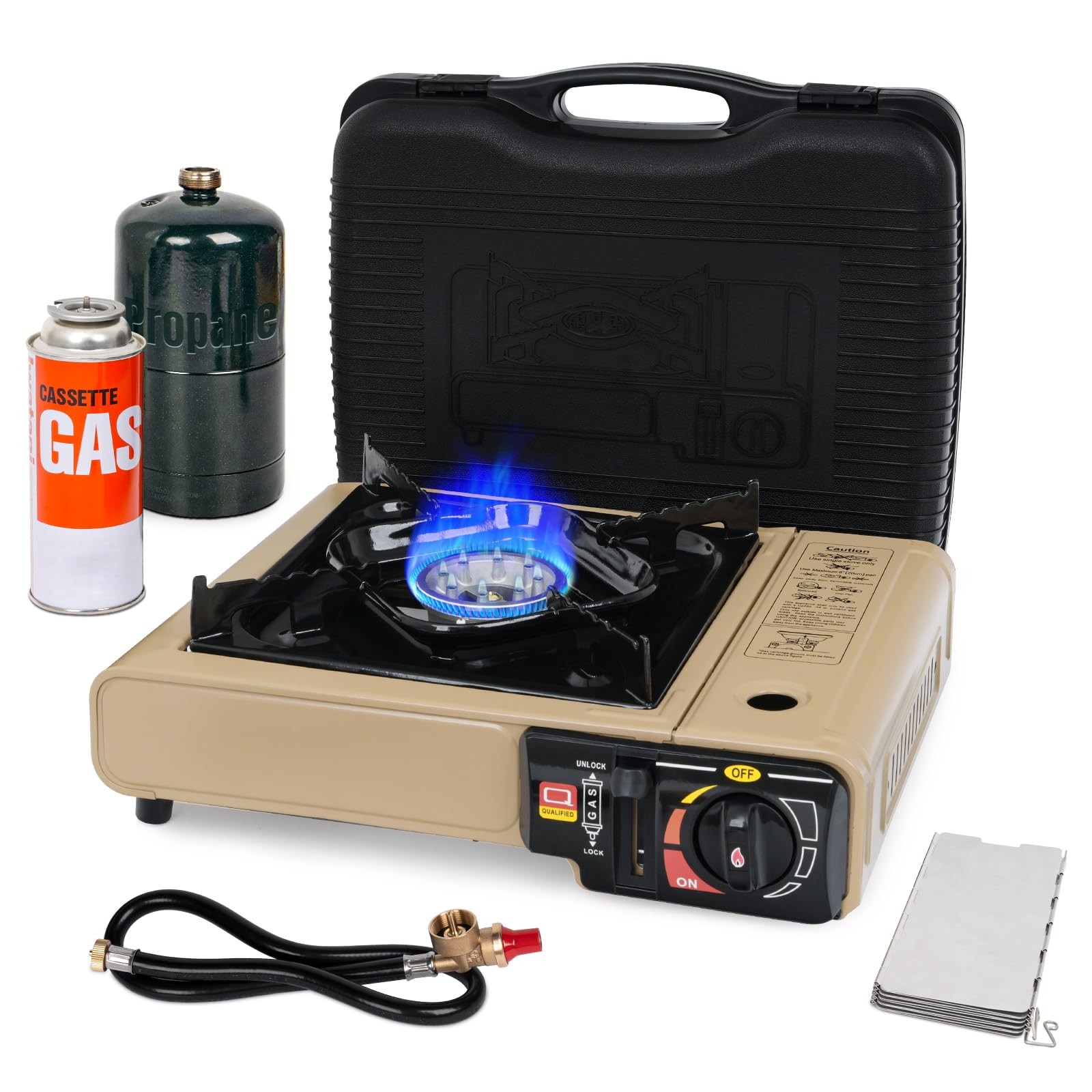 Dual Fuel Stove Portable Camp Stove Propane Gas Stove, Case+Wind Guard+26″ Hose