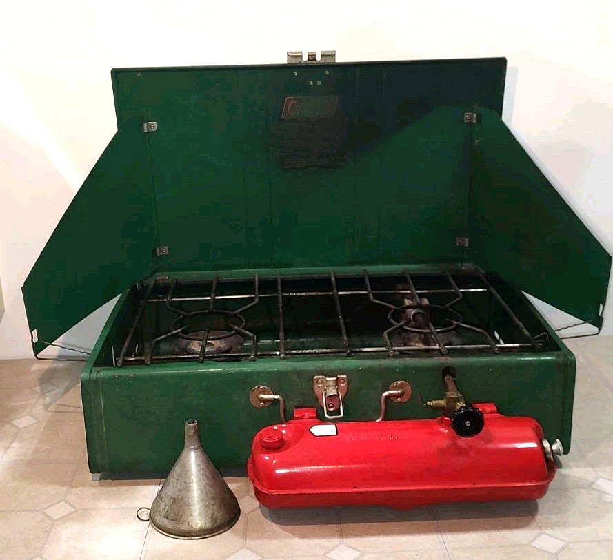 Coleman 413G Dual Liquid Fuel Double Burner Green Metal Camp Stove Tested(Video)