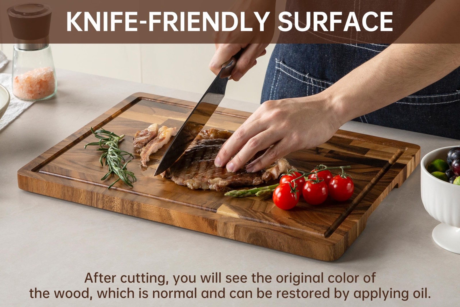 Walnut Wood Cutting Board for Kitchen, End Grain Chopping Board with Juice Gr…