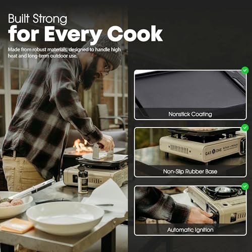Dual Fuel Propane Butane Stove with Flat Top Griddle – Portable Camping Grill, N