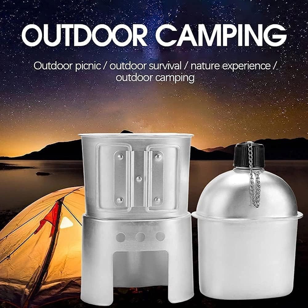 Military Aluminum Canteen with Cup & Stove Set – Perfect for Outdoor Adventures