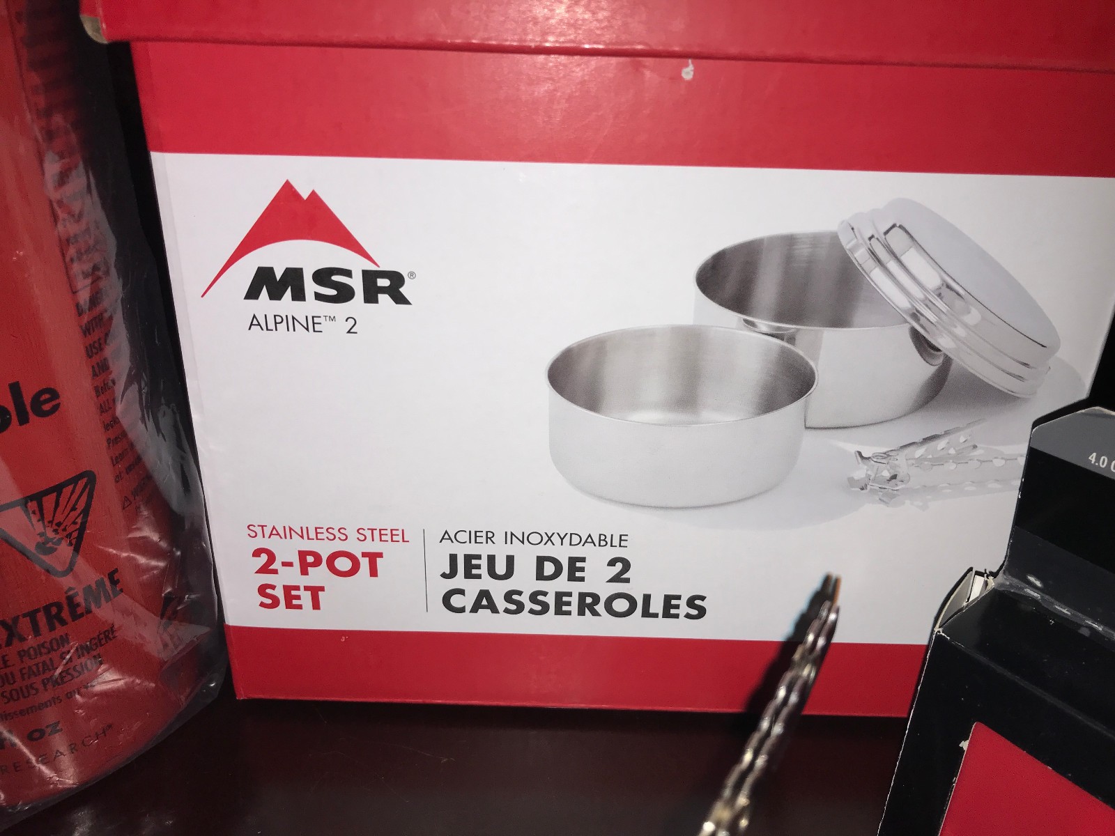 Preowned MSR XGK EX Stove w/ NEW 30 oz Fuel Bottle, MSR Alpine Pot Set, Etc.