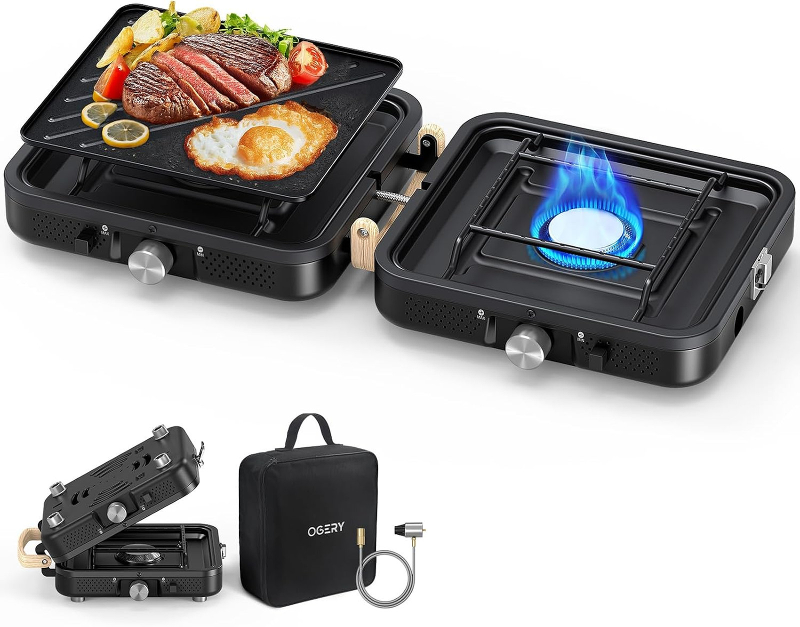 2-Burner Camping Stove with Griddle and Carrying Bag Portable Propane Camp