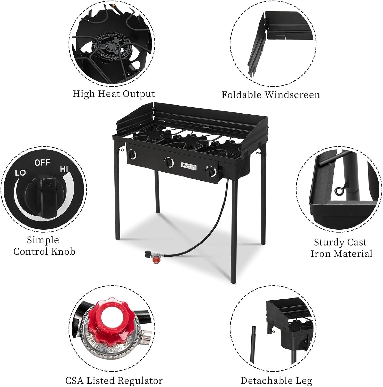 2/3 Burner Outdoor Propane Gas Stove High Pressure Stand Cooker for Backyard Coo