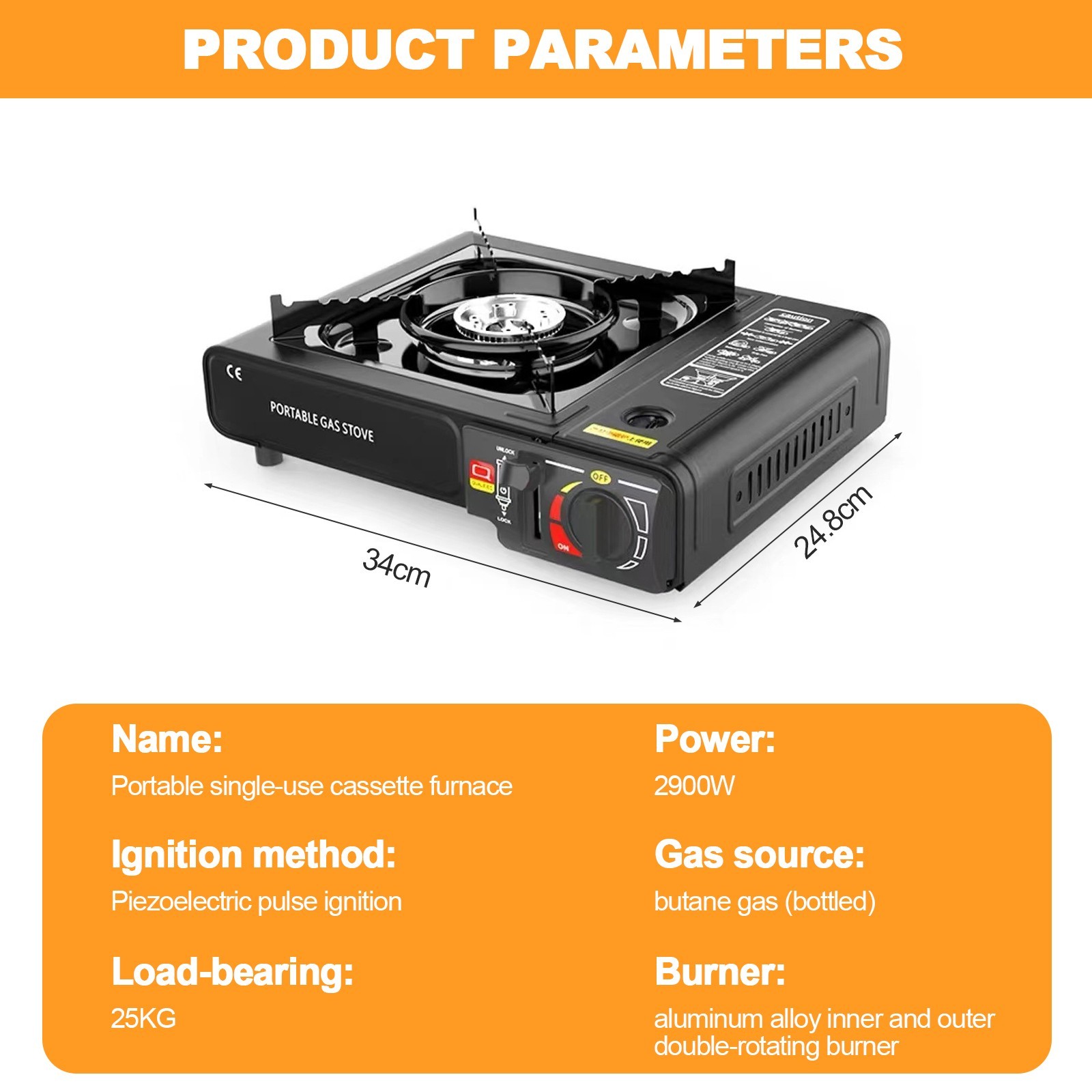 Portable Butane Gas Stove Cassette Furnace 3200W Outdoor Camping Cooker w/ Case