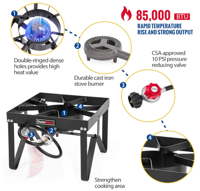 Heavy Duty Outdoor Propane Burner Stove w/ 10 PSI Regulator