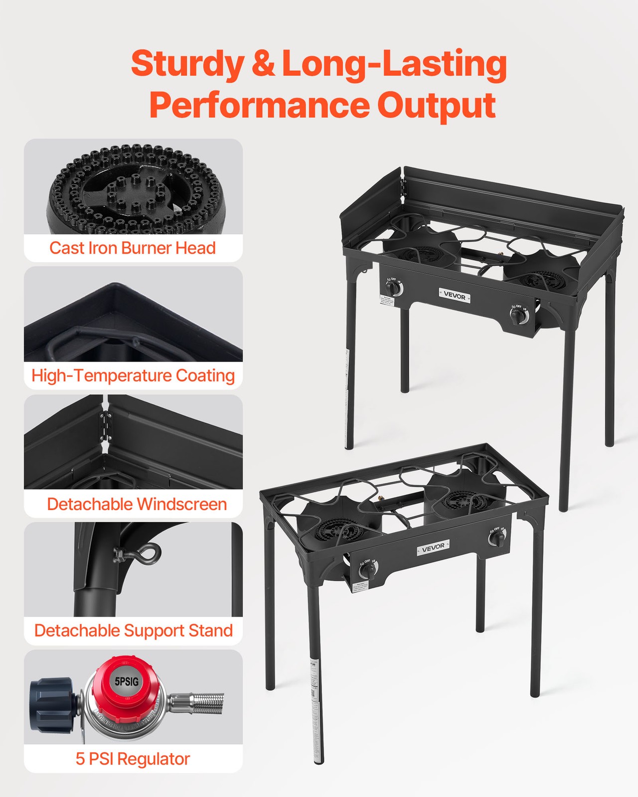 VEVOR 2 Burner Propane Gas Stove 150000 BTU Outdoor Camping Cooker with Shield