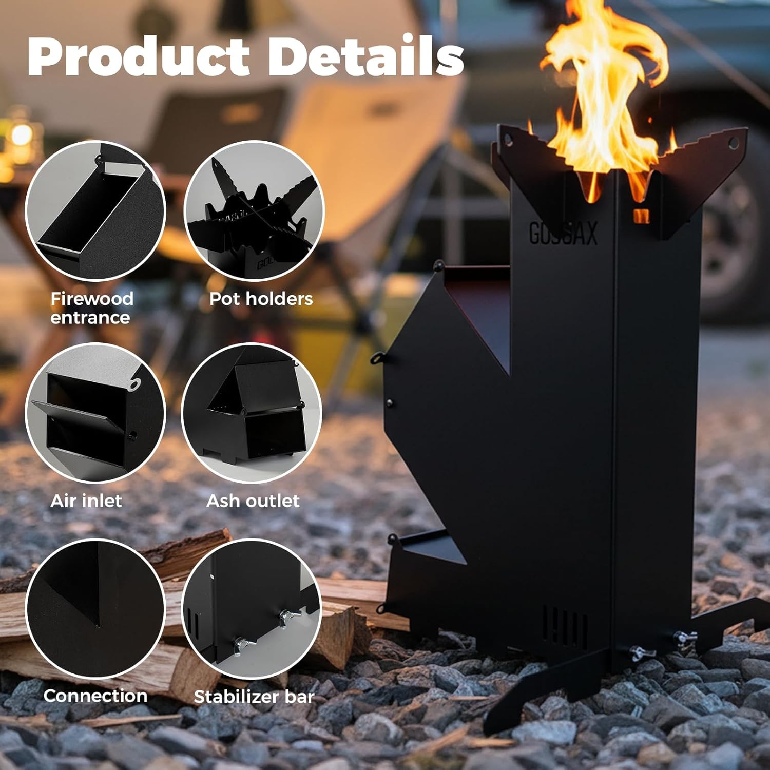 Rocket Stove for Cooking Portable Wood Burning Wood Fire Camping Backyard Cookin
