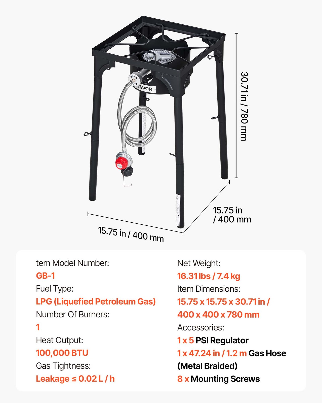 VEVOR Single Burner Propane Gas Stove 100000 BTU Outdoor Camping Cooker for BBQ