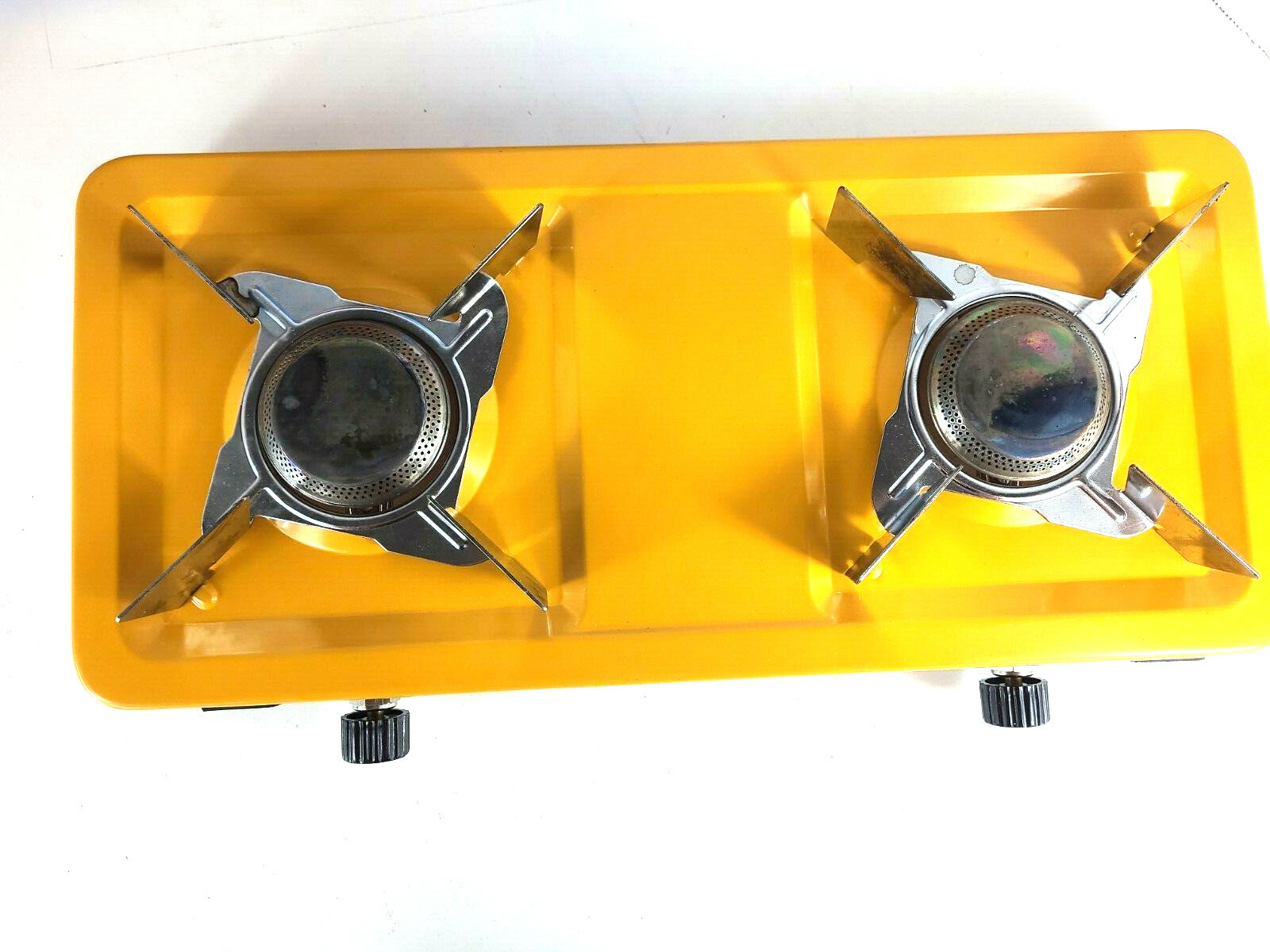 Vtg American Camper Low Profile Two Burner Propane Stove 1080B Yellow + BONUS!!