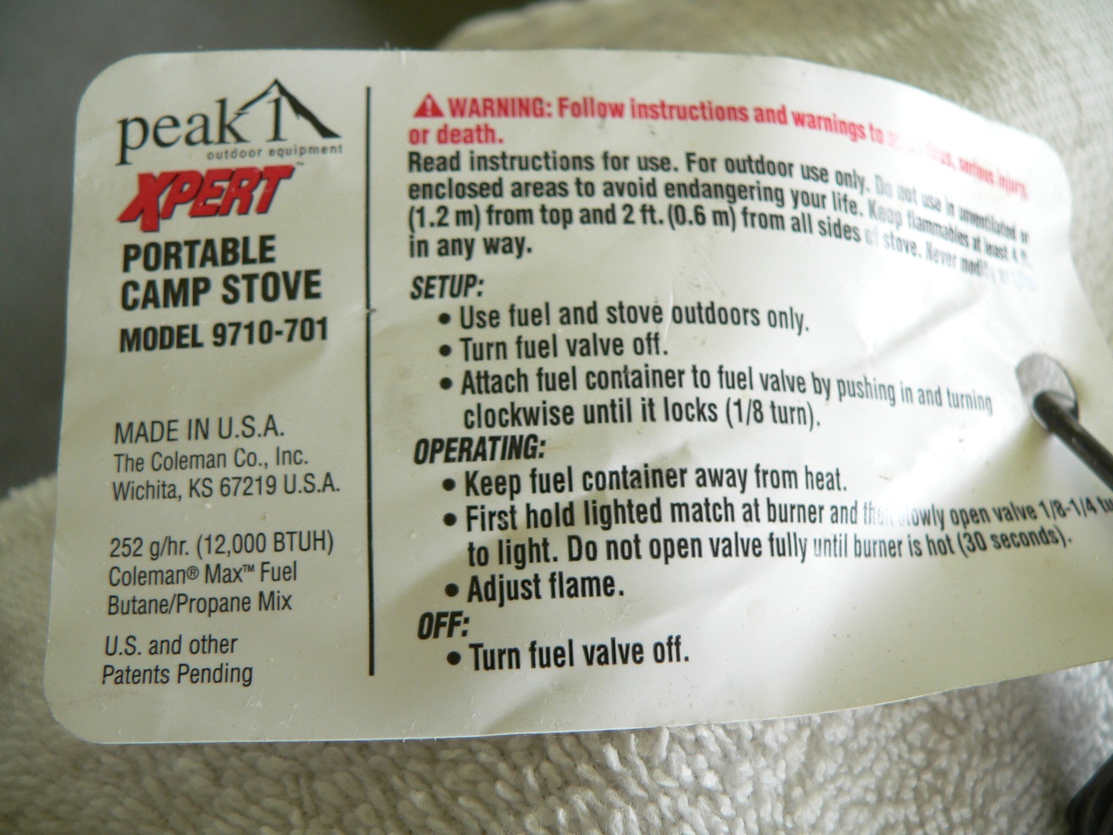 Coleman Peak 1 Xpedition Single Burner Stove Model 9710-701