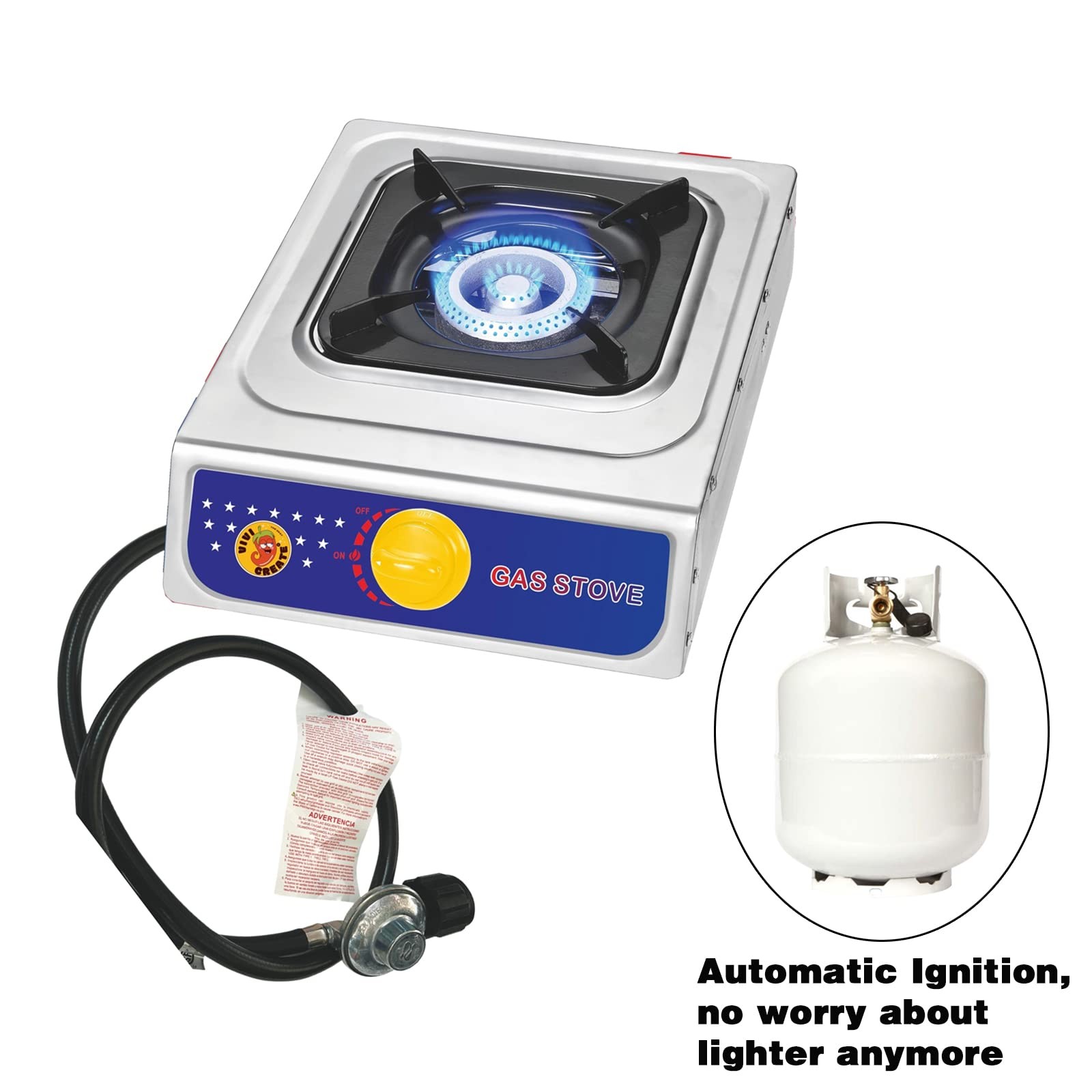Propane Gas Stove 10000 BTU Single Burner Stainless Steel Cooktop Portable Ou…