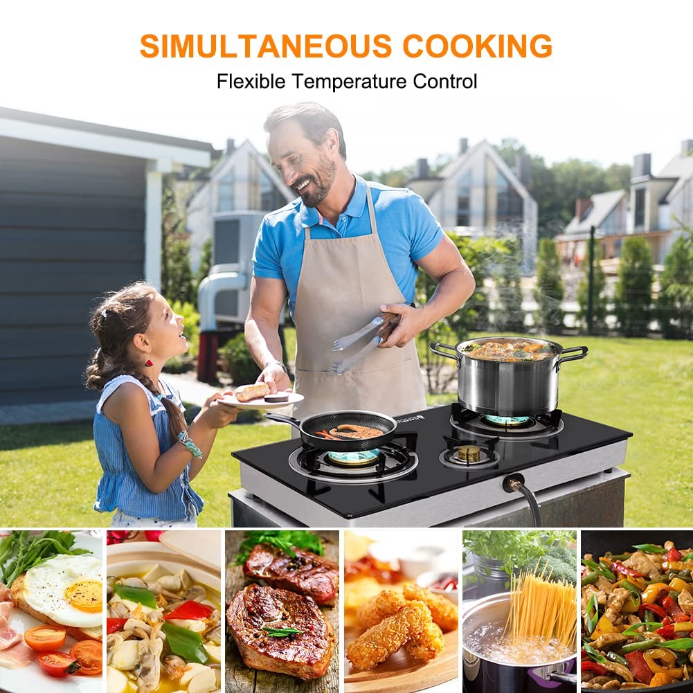 Camplux 3 Burners Propane Gas Stove with Auto Ignition Glass Table Top Outdoor