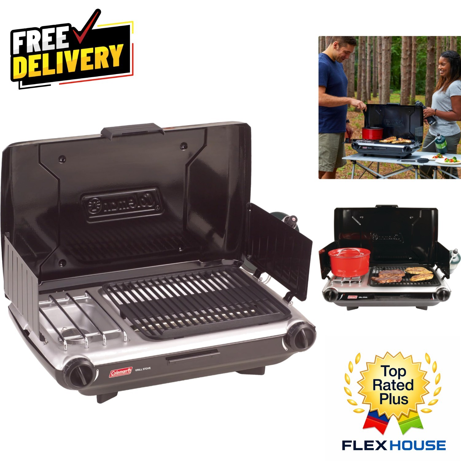 Outdoor Portable 2-Burner Grill/Stove Combo – Perfect for Tailgating & Picnics