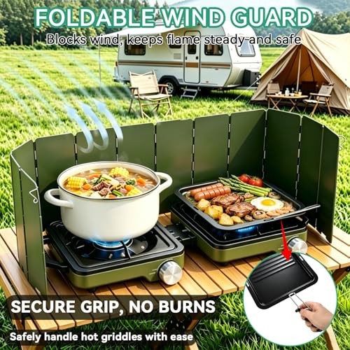 2 Burner Portable Camp Stove, 24000 BTU Propane 2 Burner Camp Stove Green