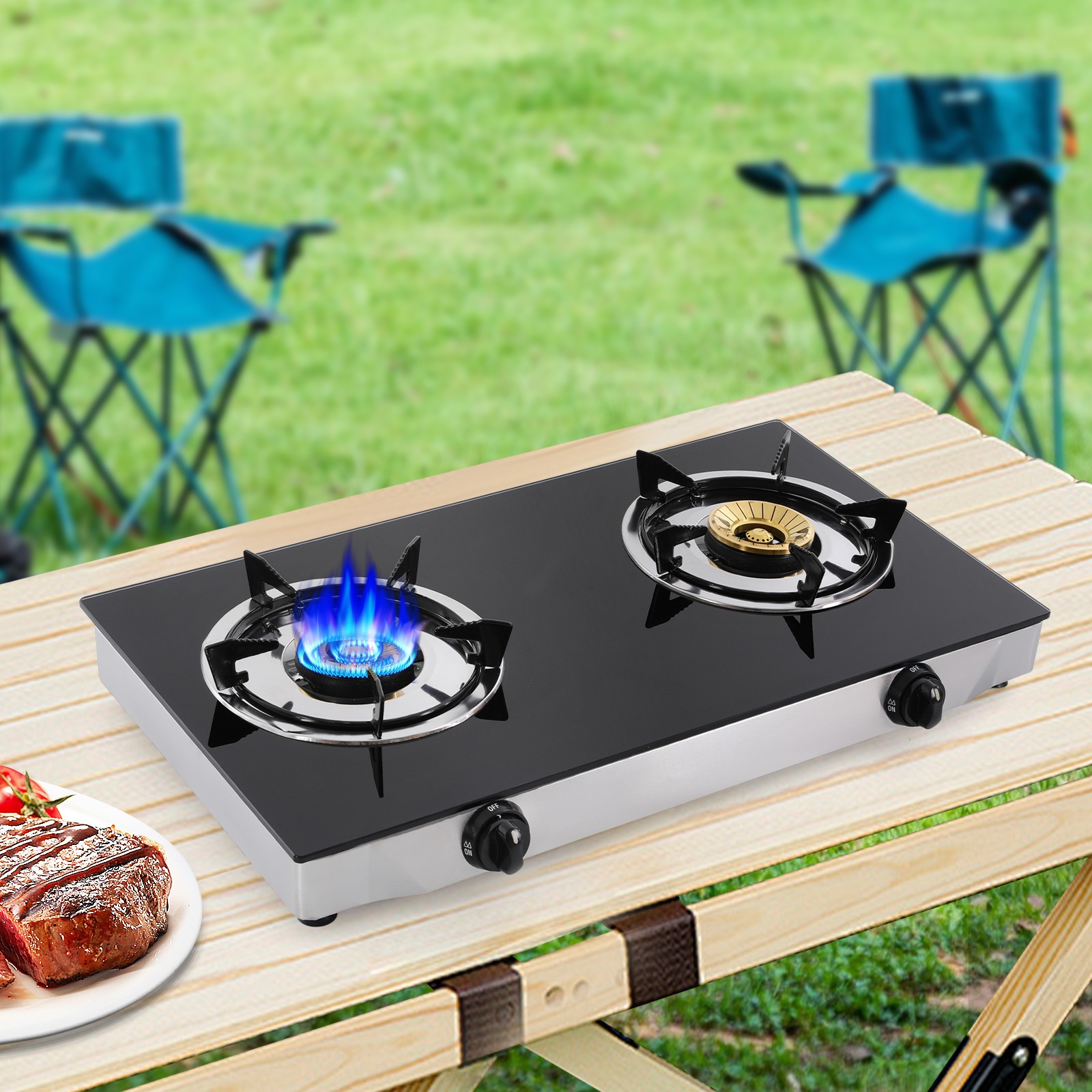 2-Burner Gas Stove Countertop Portable Auto Ignition Stove 28.35×14.96×3.15 inch