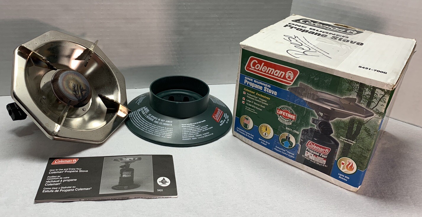Vintage Coleman #5431-700G One Burner Propane Stove with Stand & Box