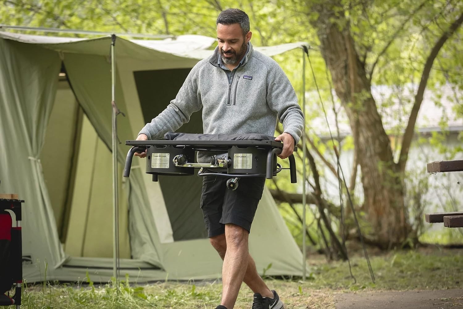 Portable Camping Stove with 448 Square Inches Cooking Area and Windscreen