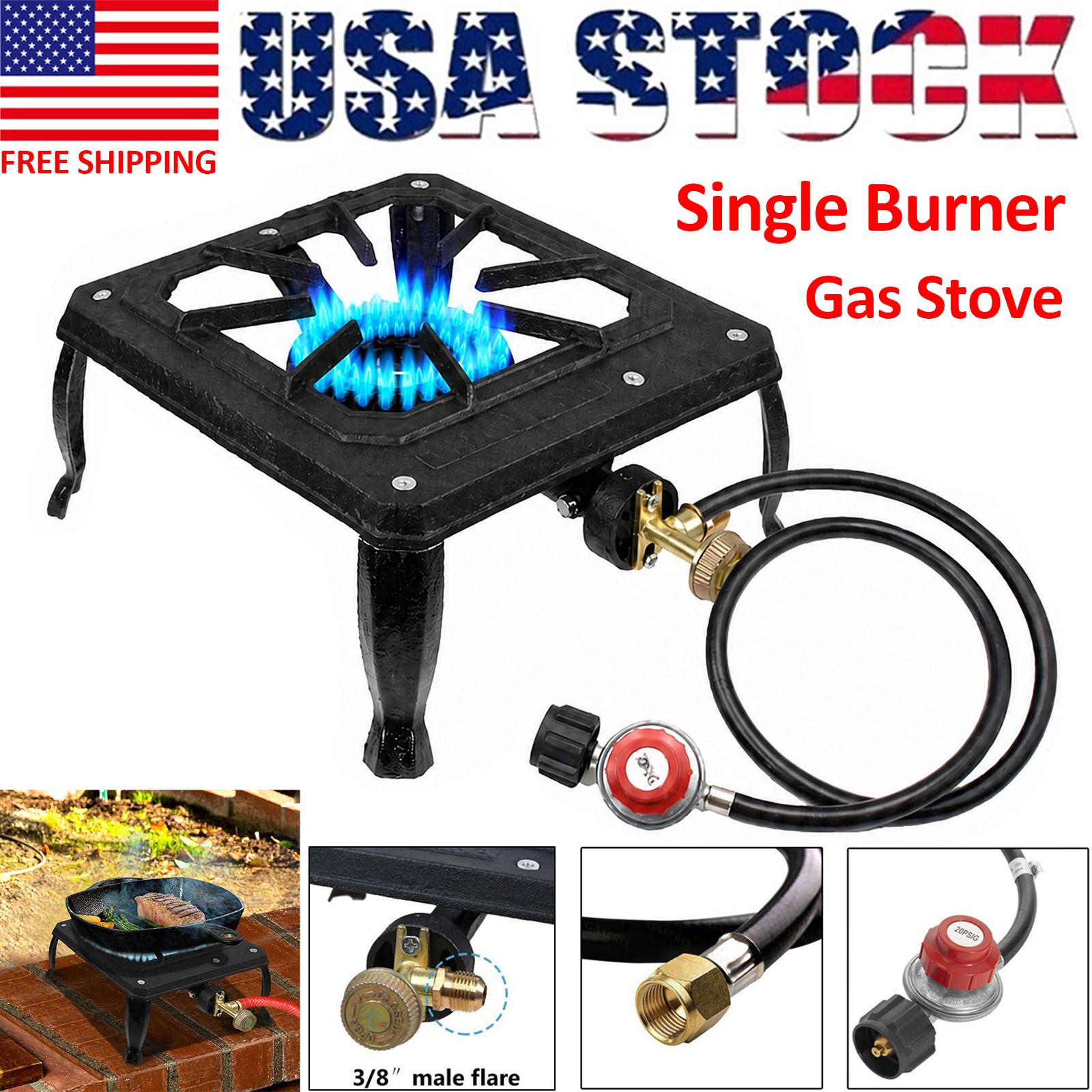 Cast Iron Single Burner Portable Outdoor Camp Stove Propane Gas LPG BBQ Cooker