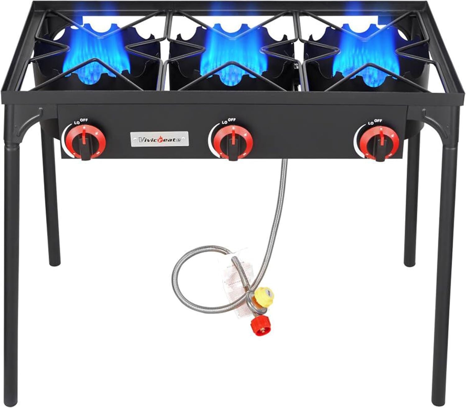 3 Burner High pressure Propane Stove 28 Inch Tall Camping Stove W/ cast iron
