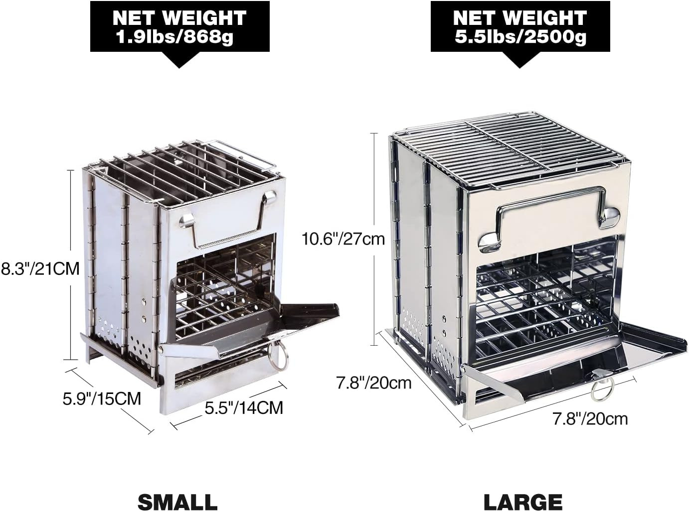 Camping Wood Burning Stove, Stainless Steel Compact Portable Foldable Mini Mult