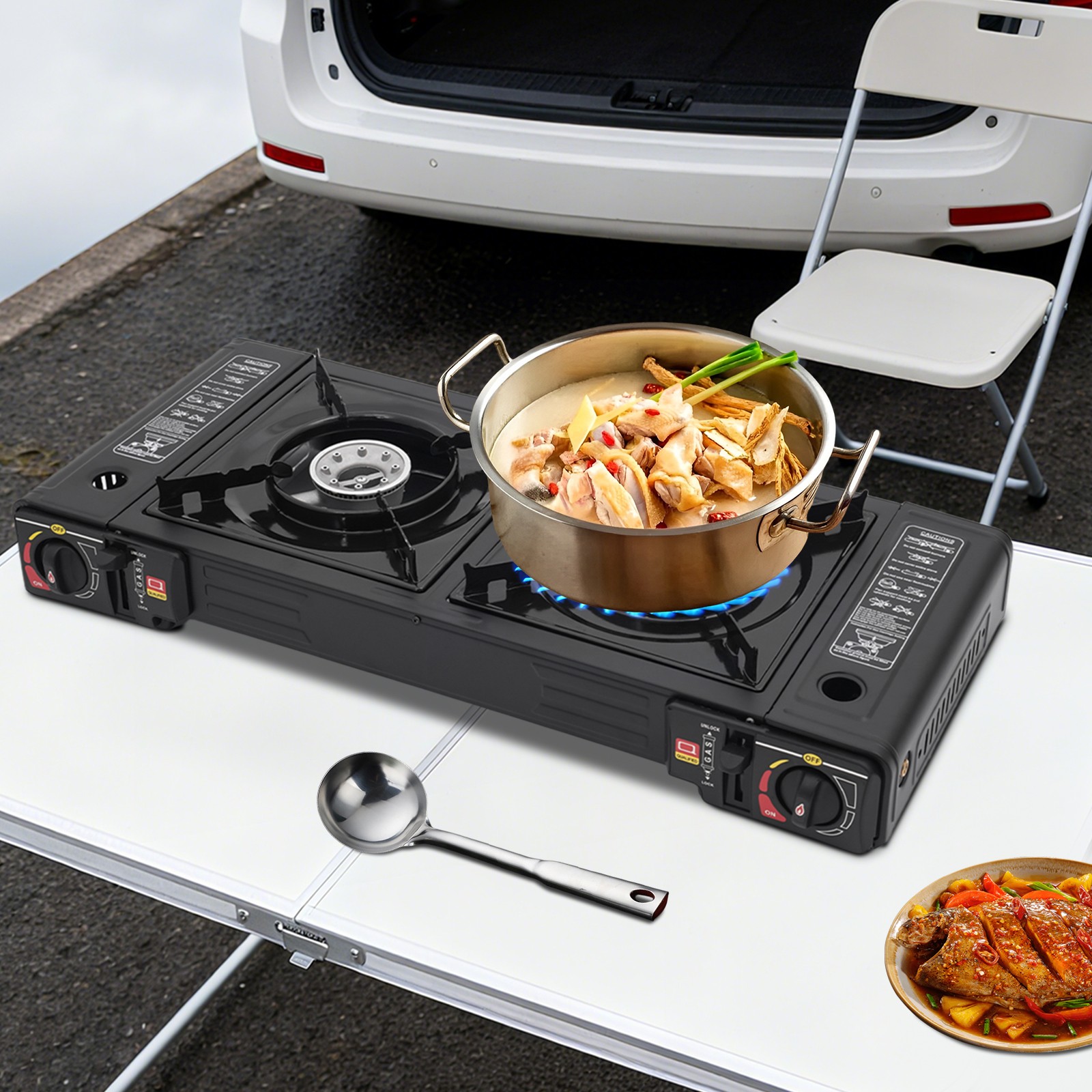 Outdoor Camping Stove 2 Burner Propane Gas Stove Portable with Carry Case
