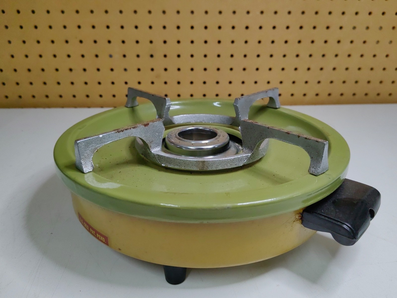 Vintage Alcohol Heater Stove Burner Camping Stove Green/Mustard Yellow