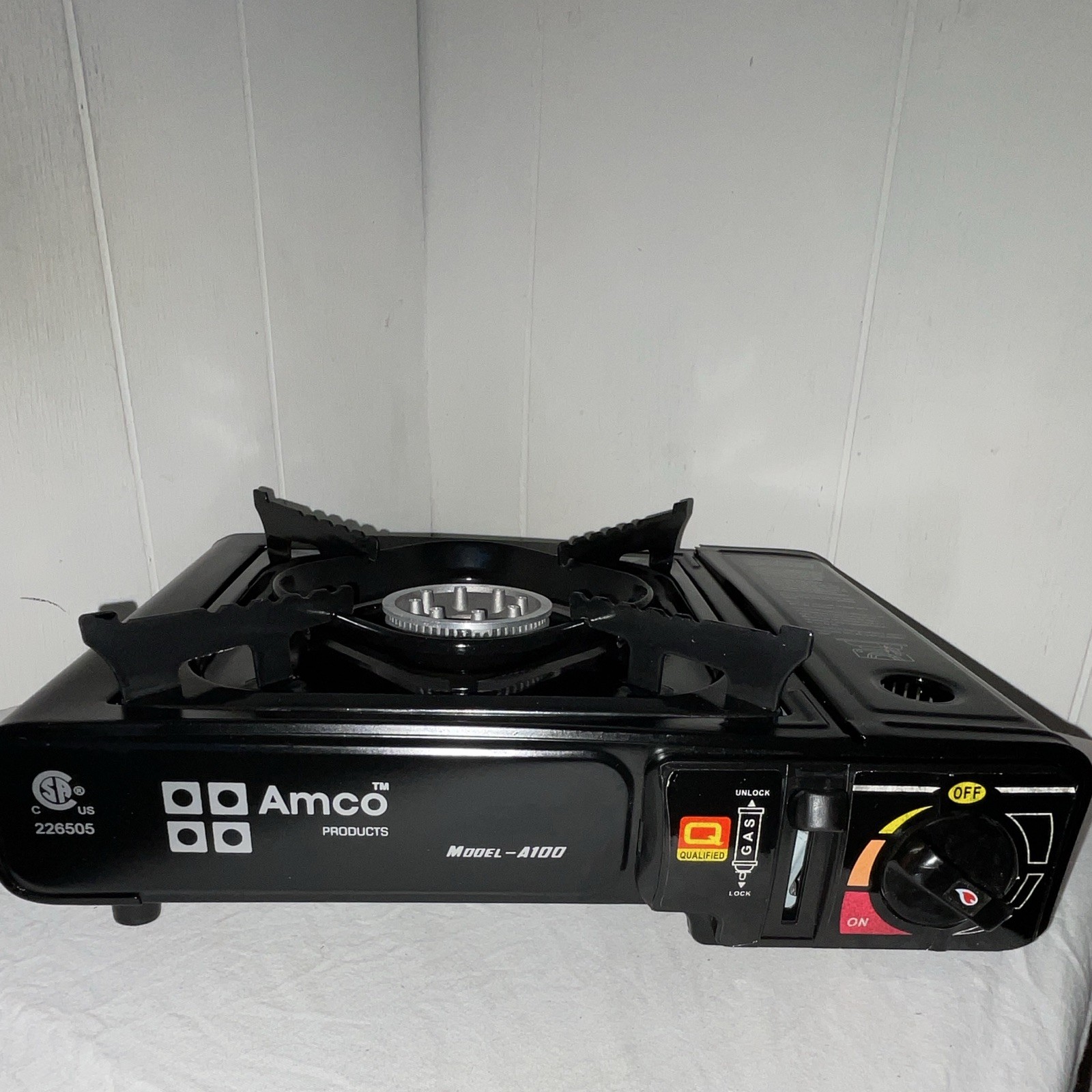 Amco A100 Portable 1 Burner Gas Canister Camping Stove, Black, Carry Case
