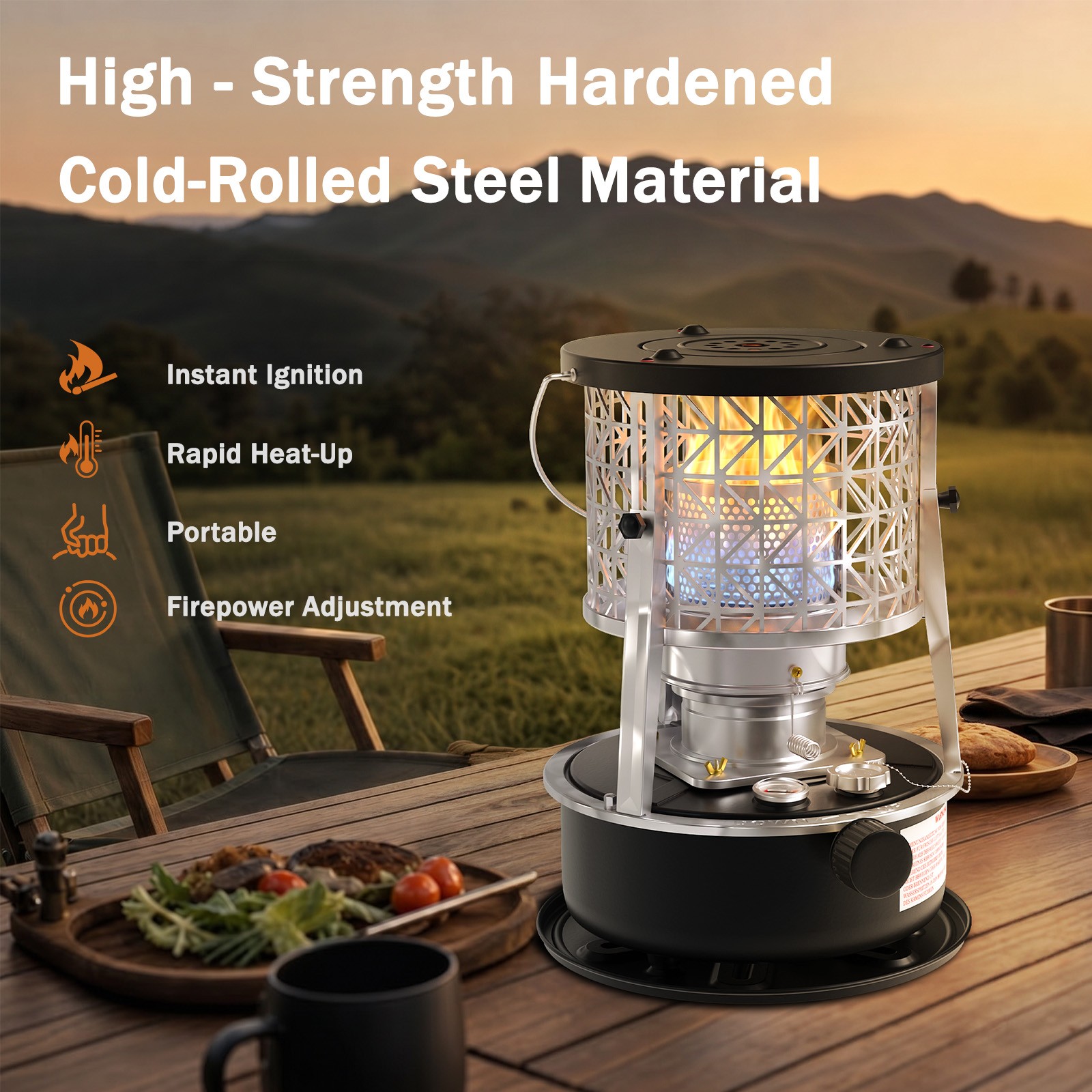 2600W Portable Camping Heater and Stove Set 2-in-1 Outdoor Cooking Burner 2.6kW