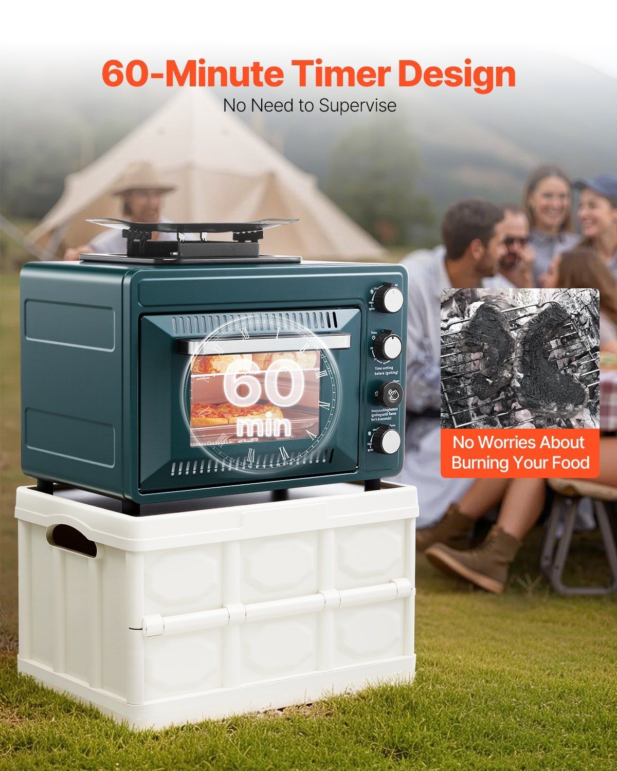 Gas Powered 2-in-1 Portable Oven 19.29×14.17×14.96in High Heat Output Camping