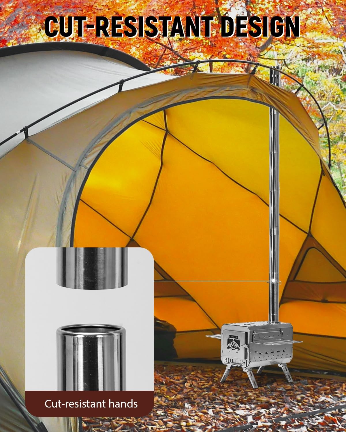 YRenZ Stainless Steel Tent Stove, Portable Wood Stove with Heat-Resistant 1.5mm