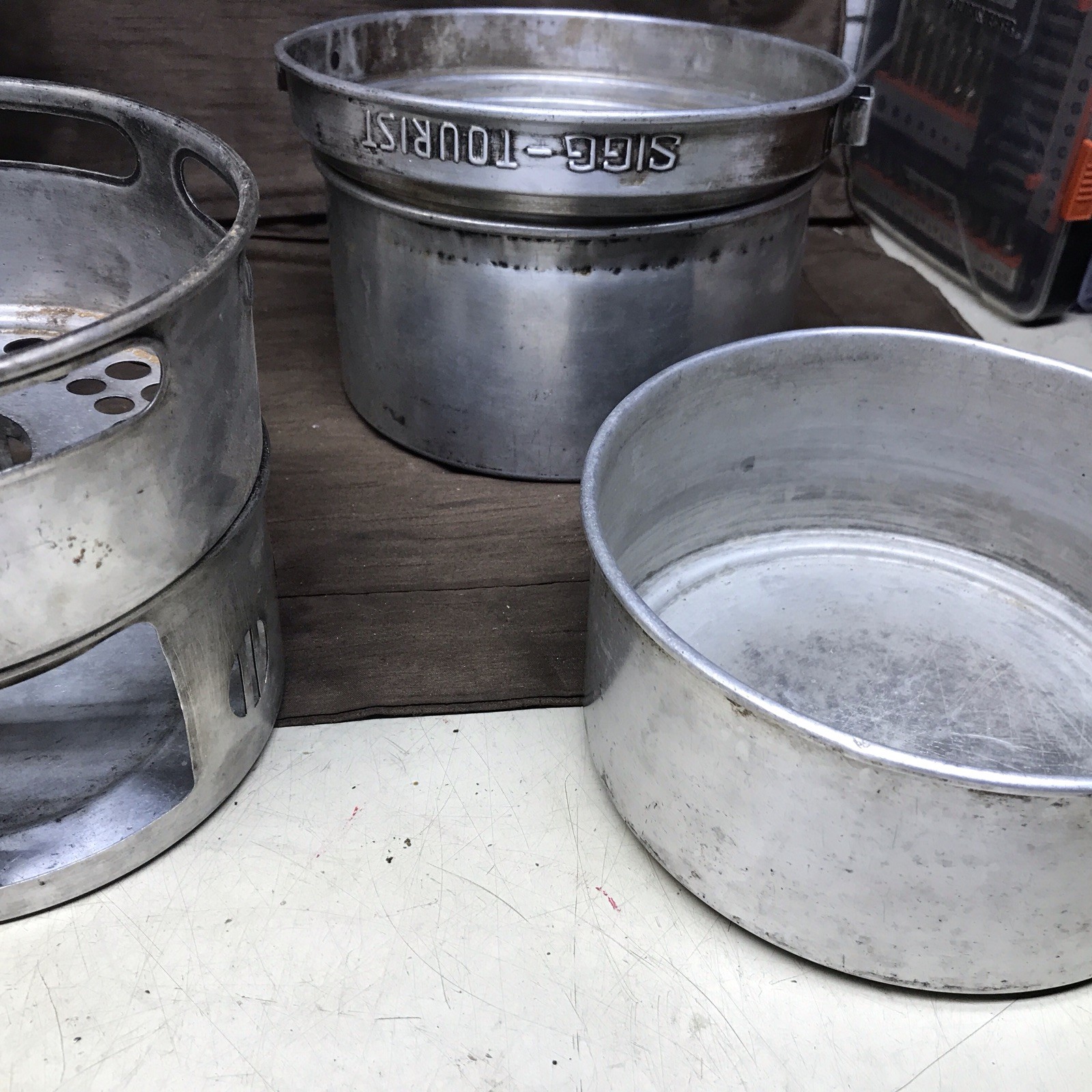 Vintage SVEA 123 Camping Stove W/6 Pcs SIGG Tourist Cook Set