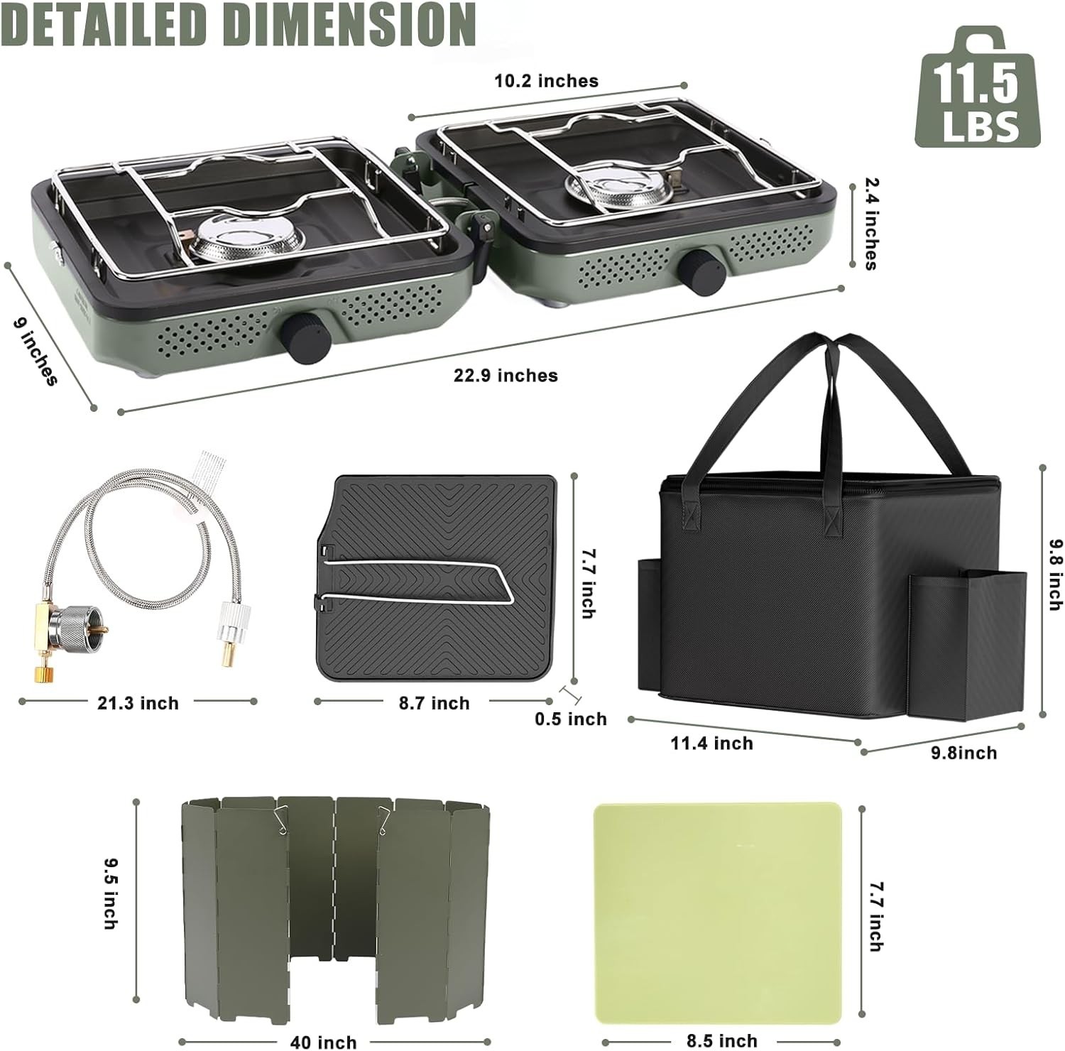 All-in-One Camping Stove Set: 2 Burners, Windscreen, Cutting Board & Grill Plate