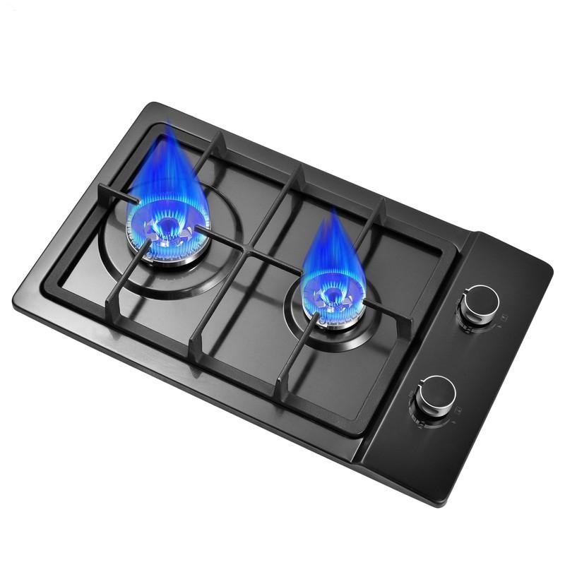 Kitchen 20 inch Gas Cooktop 2 burners NG/LPG Stainless Steel Tempered Glass New