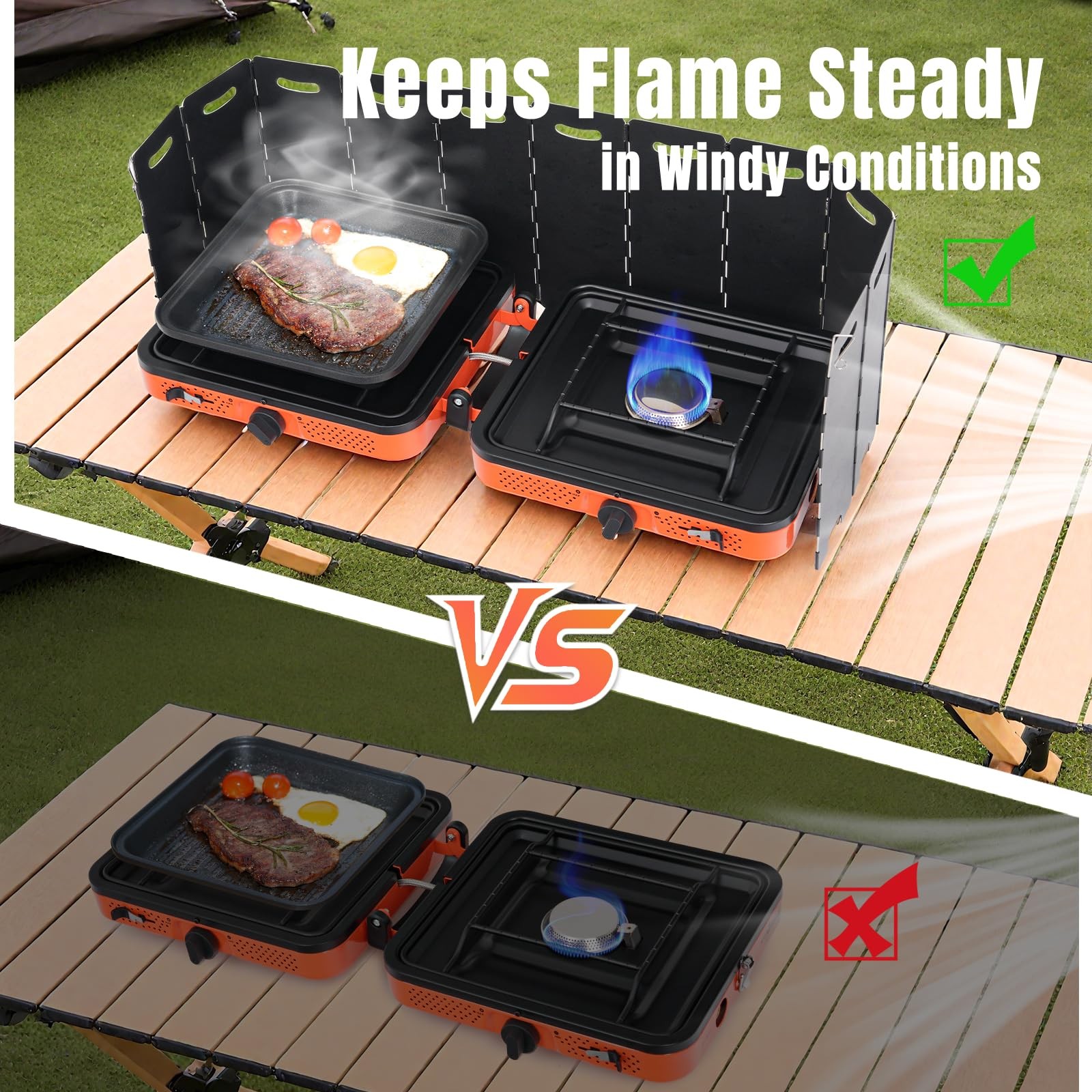 Orange 2 Burner Propane Stove Foldable Camping Stove W/ Case&Hose, Windproof