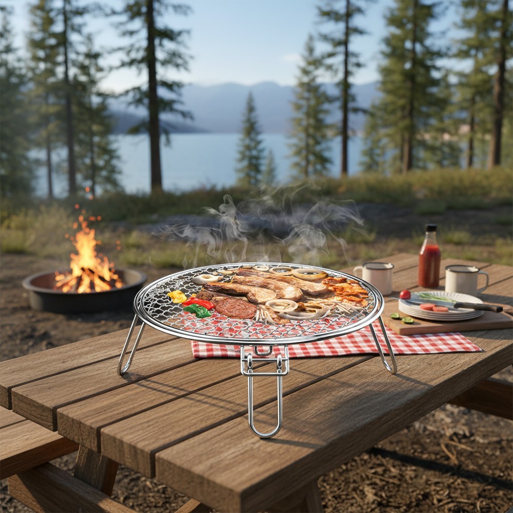 Portable Stainless Steel Camping Grill Grate Foldable with Reinforced Legs