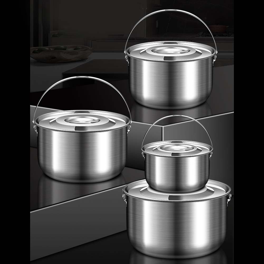 Stainless Steel Camping Cookware Pot with Lid and Handle for Outdoor Use