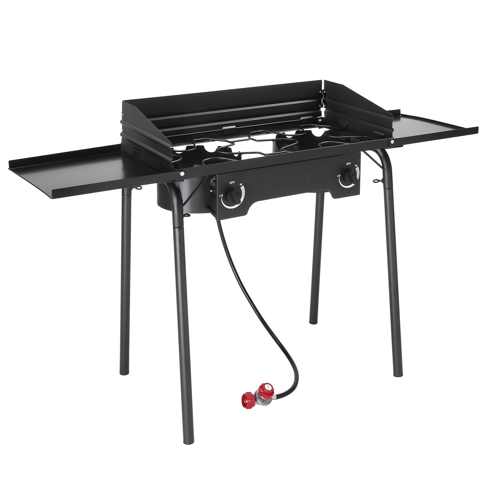 Portable Propane 150,000 BTU 2 Gas Burners Outdoor Cooker Stove BBQ Grill, Black
