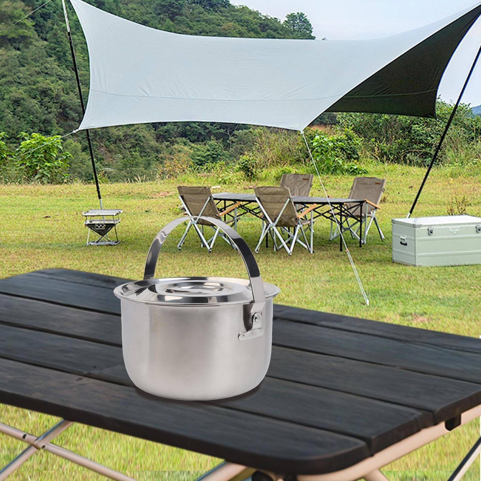 Stainless Steel Camping Cookware Pot with Lid and Handle for Outdoor Use