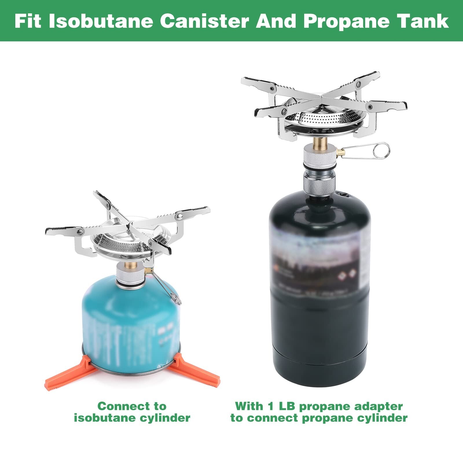 Camping Stove with 1LB Propane Tank Adapter, Fuel Can Canister Stand and Bag