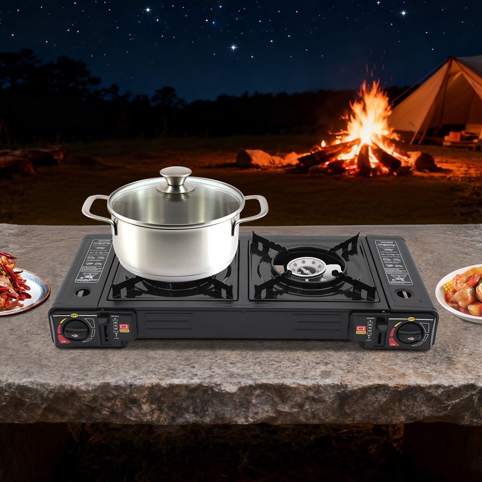 Outdoor Camping Stove 2 Burner Propane Gas Stove Portable with Carry Case