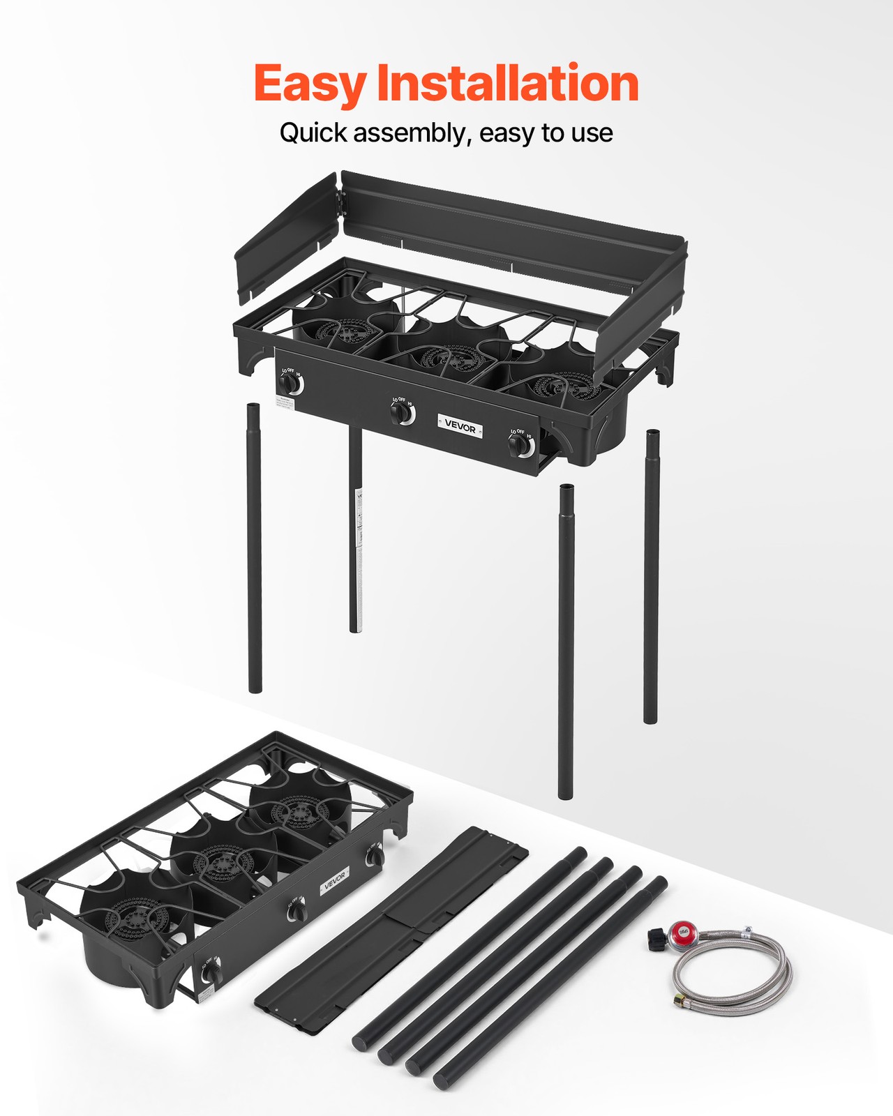 VEVOR 3 Burner Propane Gas Stove 225000 BTU Outdoor Camping Cooker with Shield