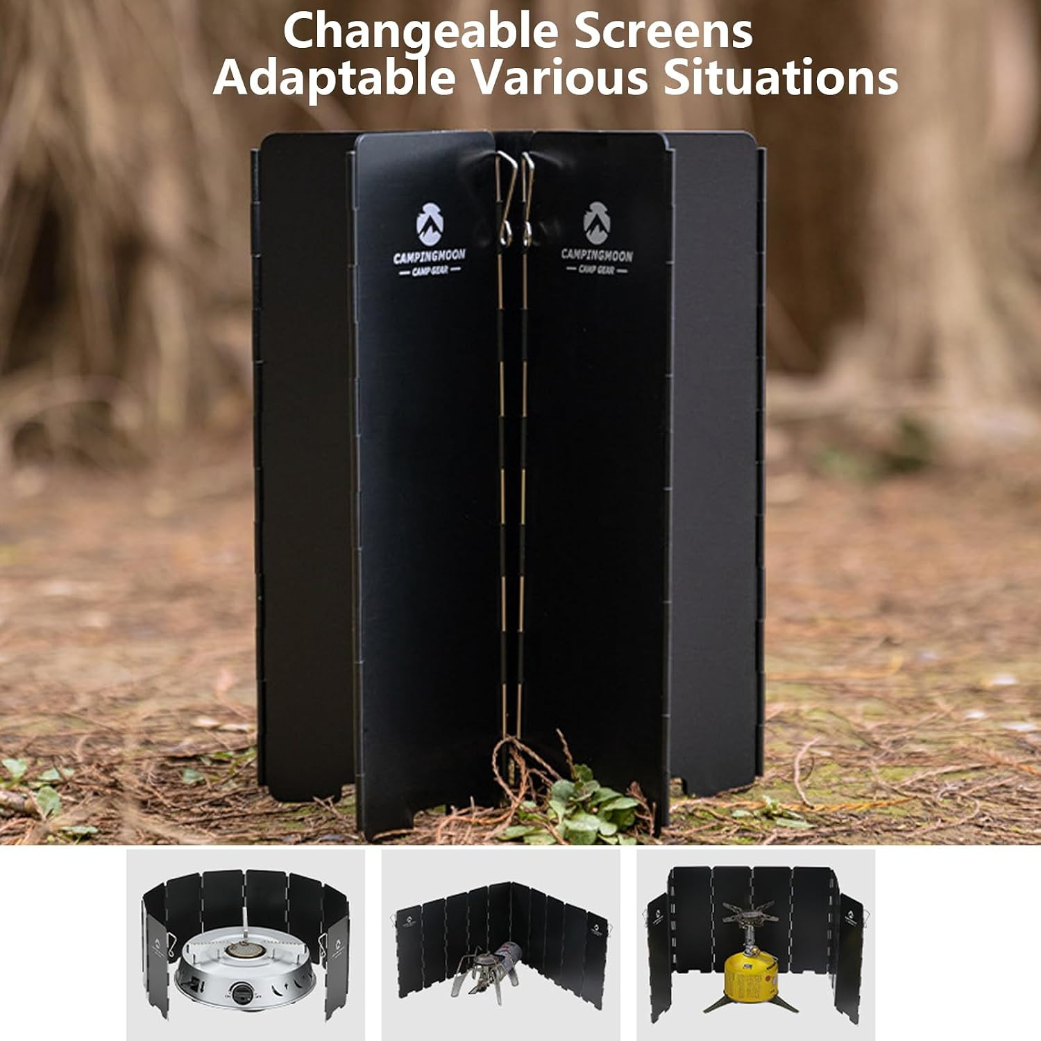Campingmoon Camp Stove Windscreen,Foldable Aluminum Alloy 10 Plates Wind Shield