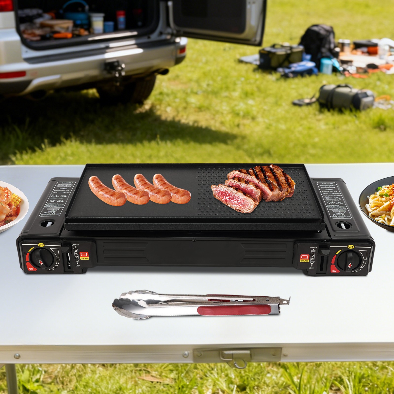 2-Burner Portable Butane Camping Stove for Outdoor Cooking with Carrying Case