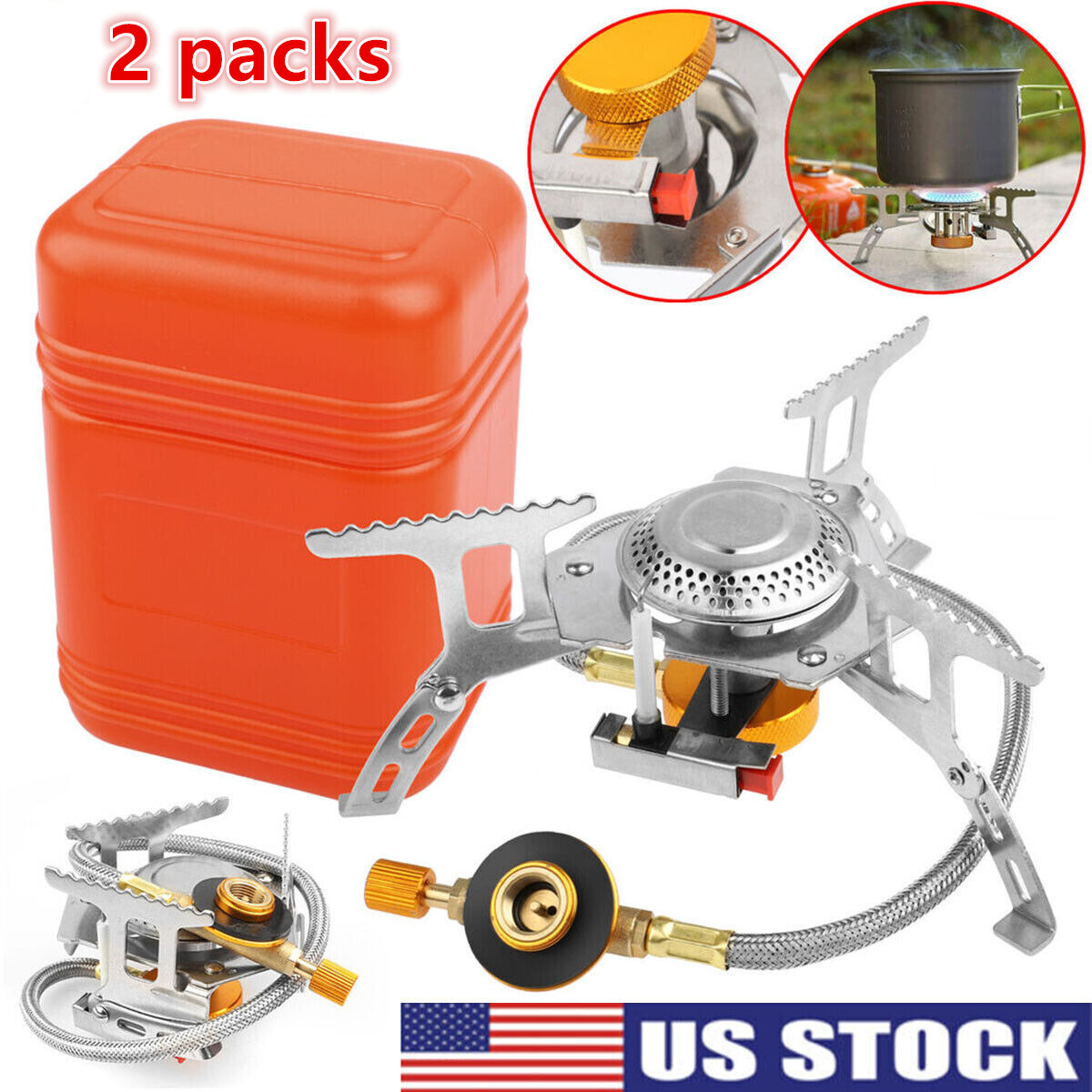 2Pack 3700W Portable Backpacking Camping Gas Stove W/ Piezo Ignition Burner Case