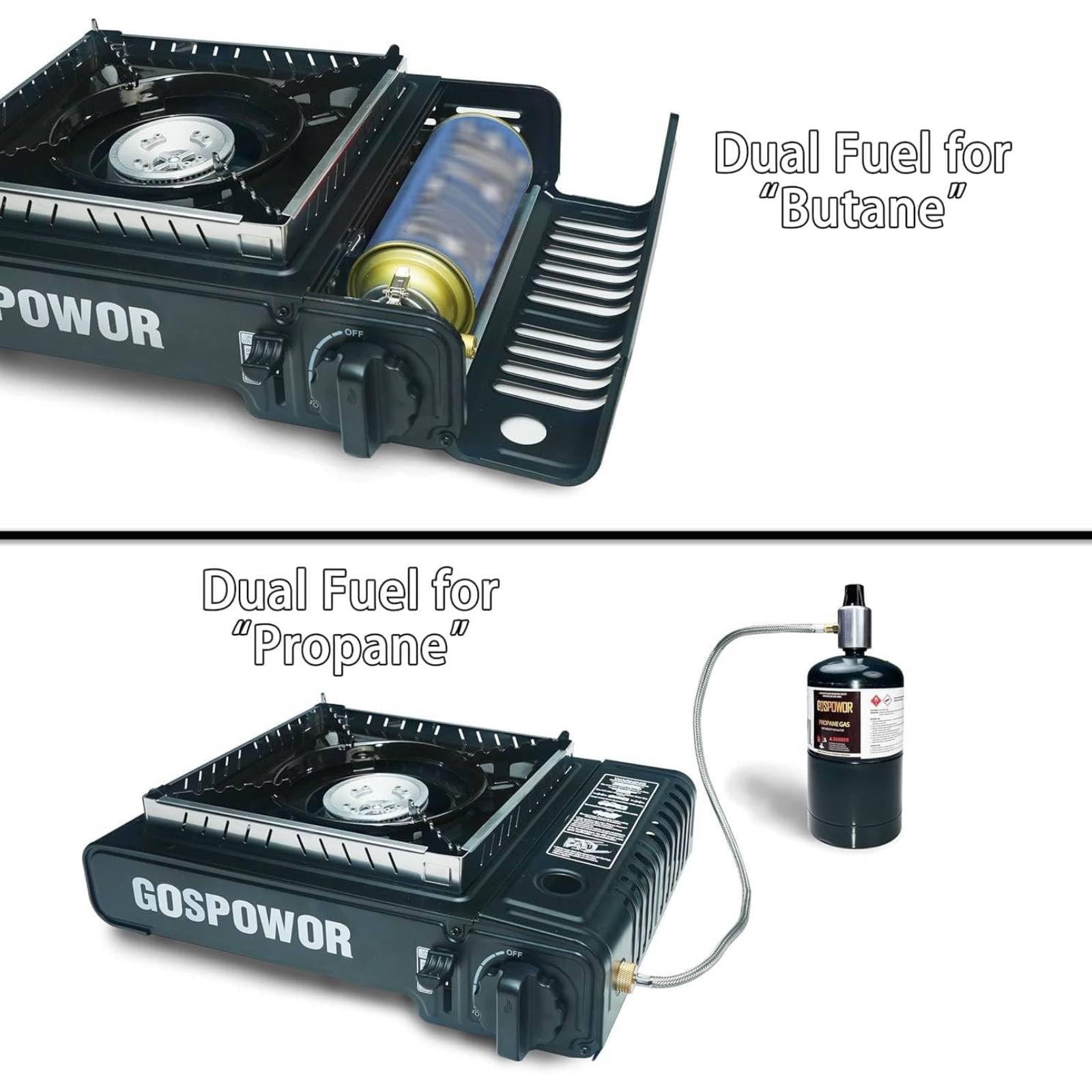 Propane or Butane Stove with Windblocker,Dual Fuel 10,000 BTU Propane Black
