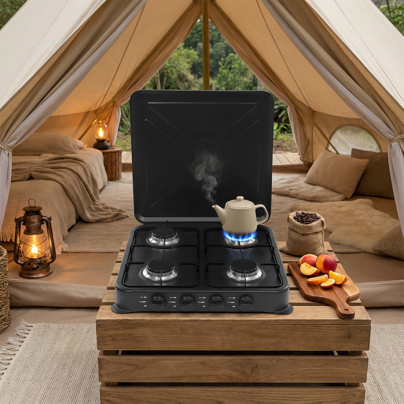 4 Burner Gas Camping Stove, Tabletop Camping Gas Stove, Portable Camping Stove