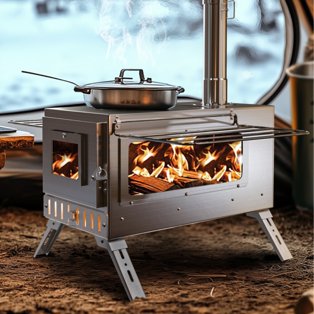 Stainless Steel Camp Tent Stove Log Wood Burning Stove for Outdoor Tent Shelters